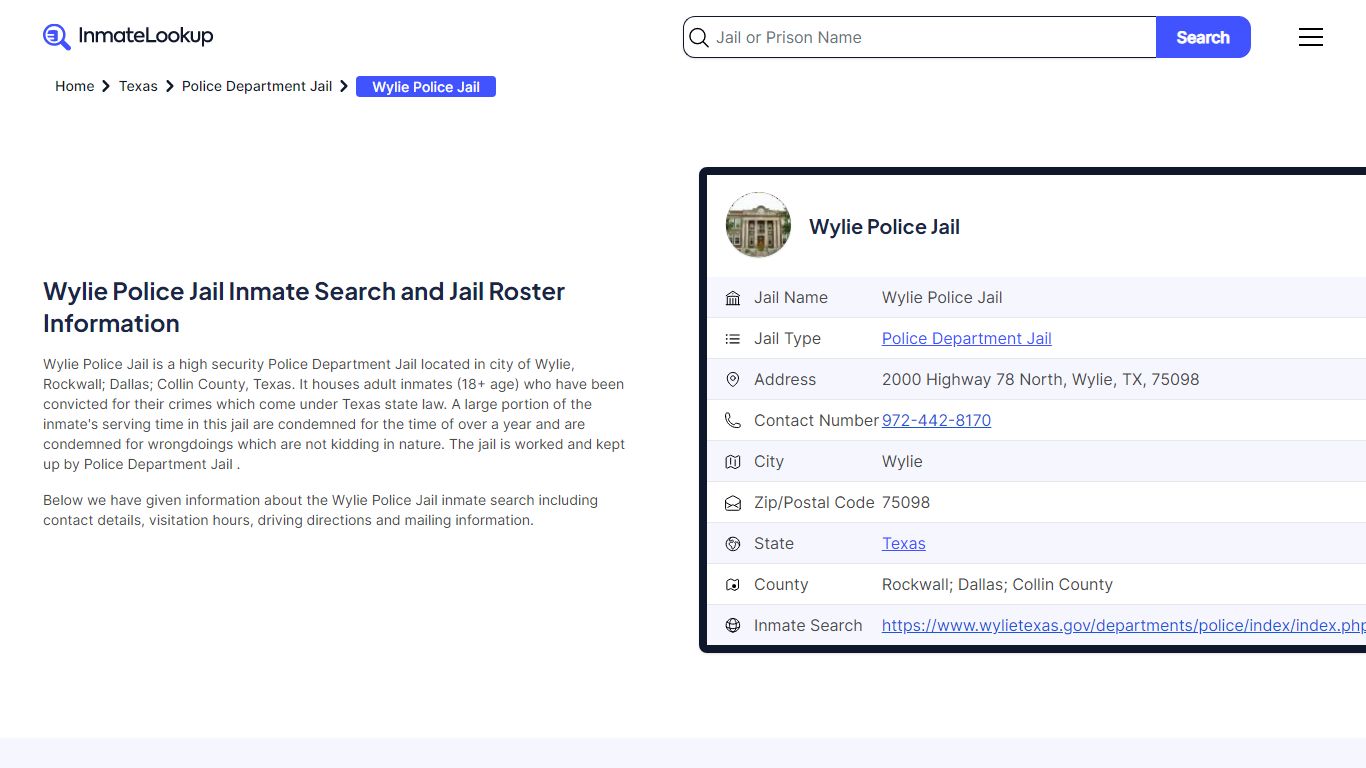 Wylie Police Jail Inmate Search and Jail Roster Information