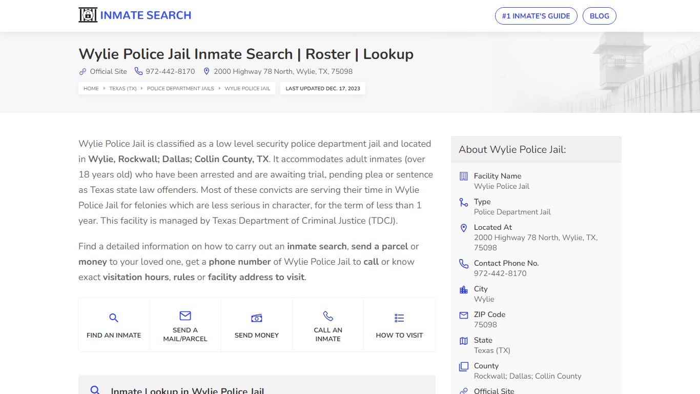 Wylie Police Jail Inmate Search | Roster | Lookup
