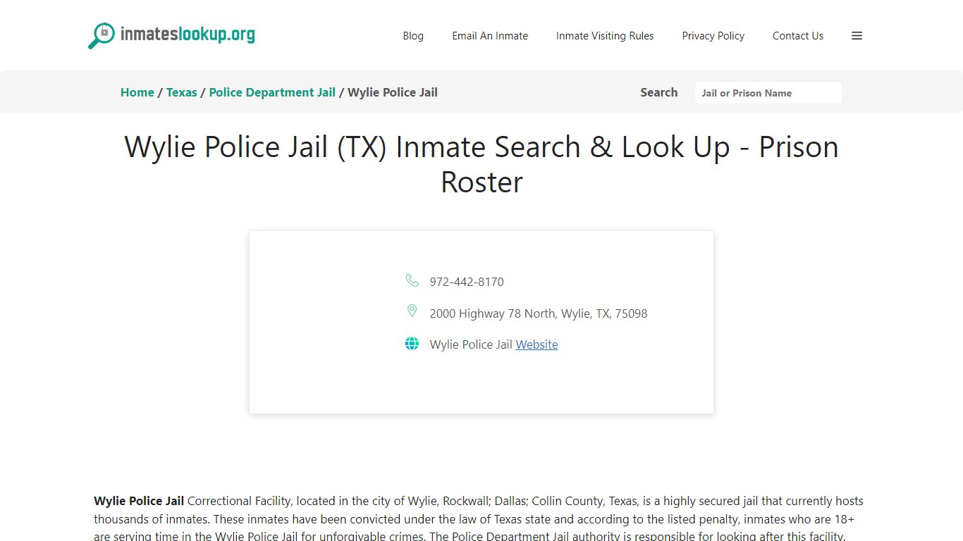 Wylie Police Jail (TX) Inmate Search & Look Up - Prison Roster
