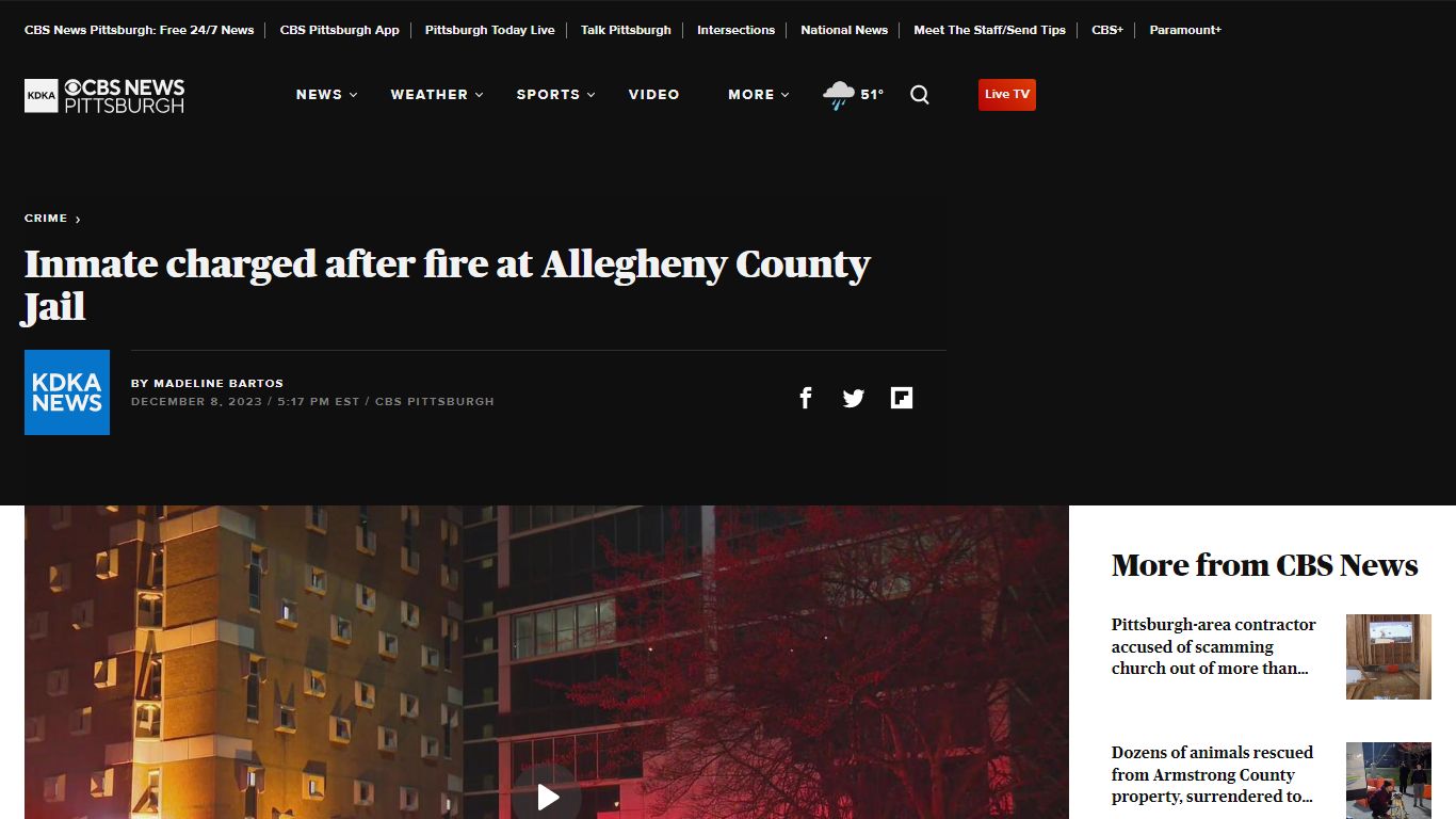 Inmate charged after fire at Allegheny County Jail